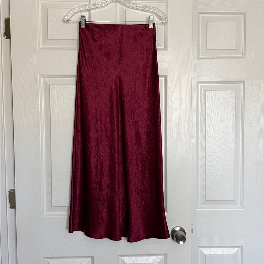 Aritzia Satin Midi Skirt in Deep Burgundy